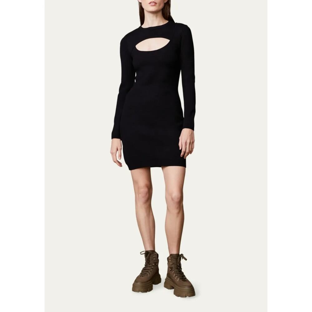 NWT Monrow Black Supersoft Sweater Knit Cut Out Dress Mini Warm Comfy Size XL